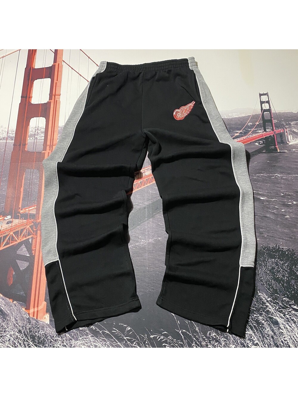 Detroit Red Wings Mens Sz XL Sweatpants NHL Hockey Black Gray Lightweight Pants